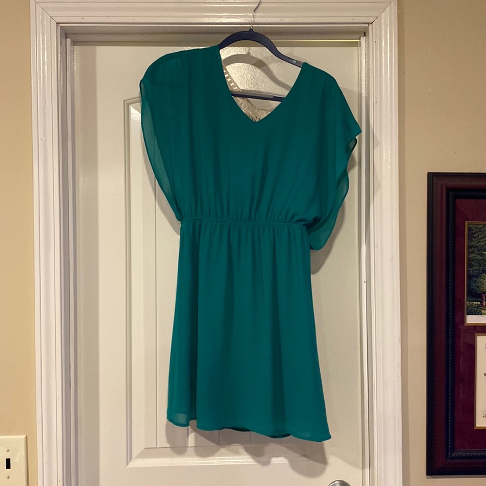 Teal crochet midi dress